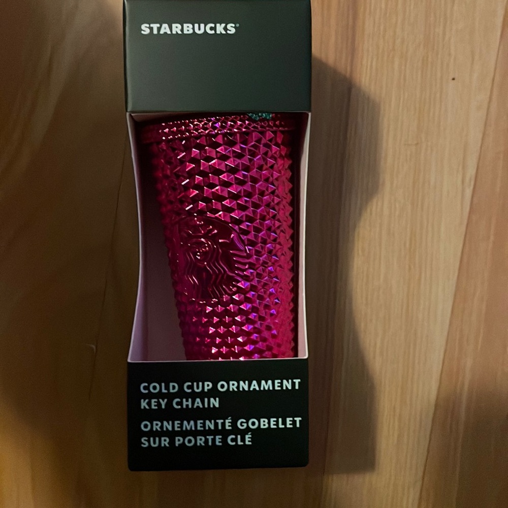 Starbucks Holiday Christmas Metallic Hot Pink Key Chain Ornament Magenta Studded